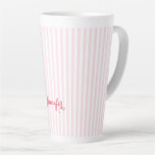 Moderne roze striped Elegant Typografie Monogramed Latte Mok (Rechterhoek)