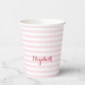 Moderne roze stripes Elegant Monogrammed Typografi Papieren Bekers (Links)