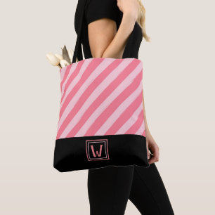 Moderne roze strips met elegant monogram draagtas