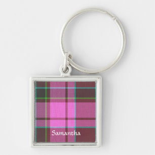 Moderne roze tartan gepersonaliseerd sleutelhanger