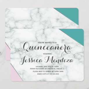 Moderne Roze Teal Marmer Quinceañera Sweet 15 Kaart
