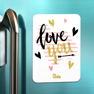 Moderne roze tijd om Valentijnsdag koppel te knuff Magneet