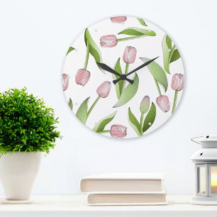 Moderne Roze Tulp Bloem Patroon Grote Klok