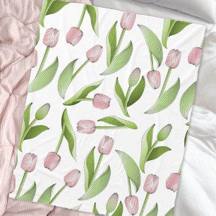 Moderne Roze Tulp Bloemmotief Fleece Deken