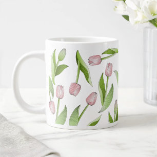 Moderne Roze Tulp Patroon Extra Grote Beker