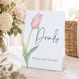 Moderne Roze Tulp Solo Bruidsfeest Dranken Reclamebord Met Voetstuk