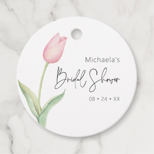 Moderne Roze Tulp Solo Bruidsuitnodiging Bedankjes Labels (Voorkant)