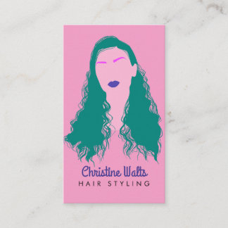 Moderne Roze Turquoise Haarstyling Plat Design QR Visitekaartje