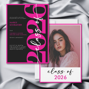 Moderne Roze Typografie Afstudeer Uitnodiging