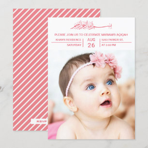 Moderne Roze Typografie Baby Meisje Foto Aqiqah Kaart