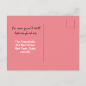 Moderne roze Typografie Bewegende Aankondiging Briefkaart (Achterkant)
