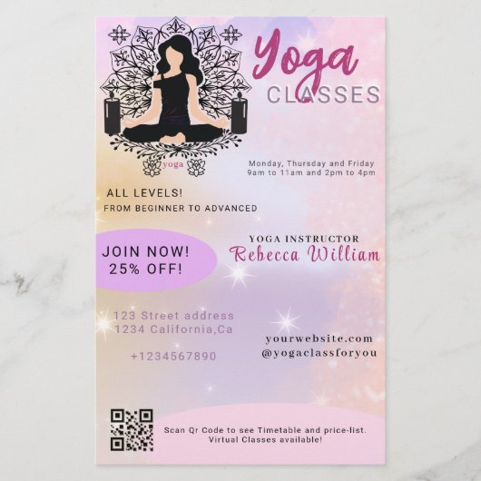 Moderne roze verloop Yoga instructeur studio klass Flyer (Voorkant)