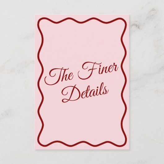 Moderne roze vet funky retro chique bruiloft detai informatiekaartje (Achterkant)