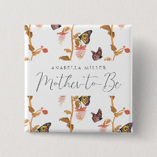 Moderne roze vlindermammie om Baby shower te worde Vierkante Button 5,1 Cm