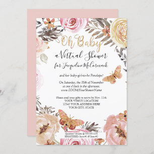 Moderne, roze vlindervlinder virtuele douche kaart