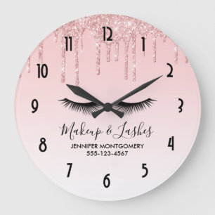 Moderne roze vloeibare glitter & eieras grote klok