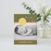 Moderne roze vogelfamilie Eenvoudige foto geboorte Aankondigingskaart (Staand voorkant)