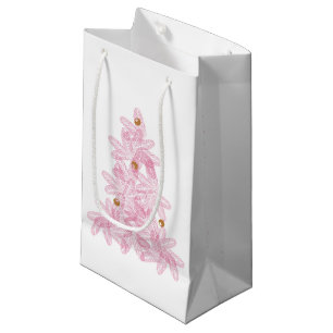 Moderne roze vrolijke kerstboom klein cadeauzakje