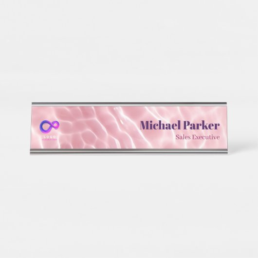 Moderne Roze Water Rimpel Aangepast Logo Kantoor Bureau Naambordje (Voorkant)