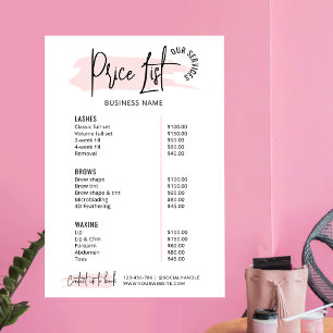 Moderne Roze Watercolor Zakelijke Prijslijst Poster
