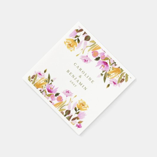 Moderne roze Waterverf - Aangepaste namen bruiloft Servet (Hoek)
