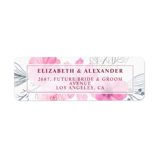 Moderne roze waterverf bloemen lente bruiloft etiket (Voorkant)
