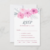 Moderne roze waterverf bloemen lente bruiloft RSVP kaartje (Voorkant)