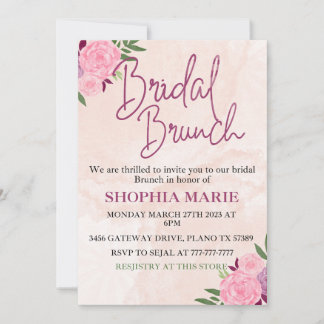 Moderne Roze Waterverf Bloemige Bruiloftsbrunch  Save The Date