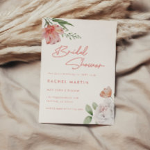 Moderne Roze Waterverf Bloemrijke Script Bruidsmei