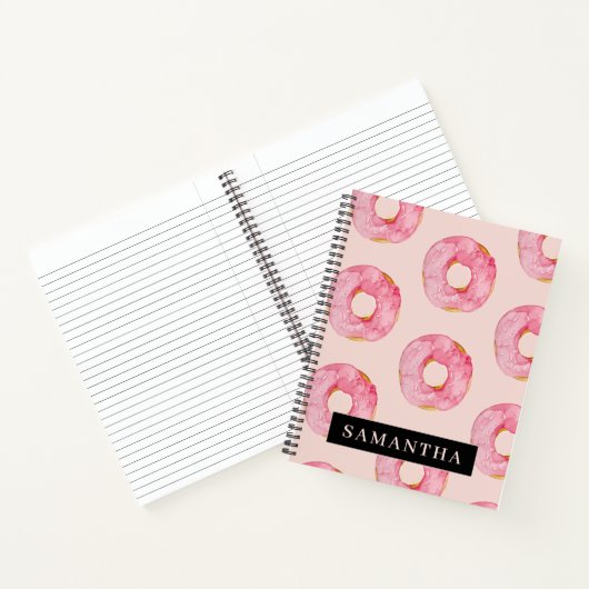 Moderne roze Waterverf doneert patroon met naam Notitieboek (Binnen)
