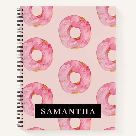 Moderne roze Waterverf doneert patroon met naam Notitieboek (Voorkant)