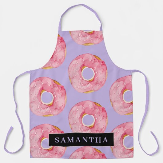 Moderne roze Waterverf doneert patroon met naam Schort (Voorkant)