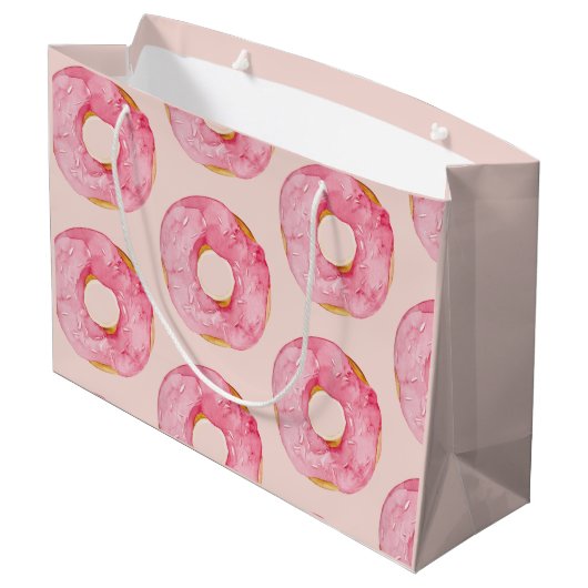Moderne Roze Waterverf Donuts Patroon Groot Cadeauzakje (Achterkant Gekanteld)