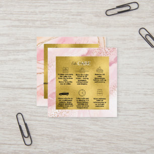 Moderne roze Waterverf en Gold Foil Cake Care Vierkante Visitekaartje