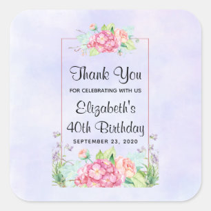 Moderne roze Waterverf Floral Lijst Birthday Vierkante Sticker