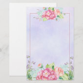 Moderne roze Waterverf Floral Lijst Briefpapier (Voorkant / Achterkant)