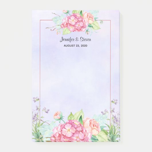 Moderne roze Waterverf Floral Lijst bruiloft Post-it® Notes (Voorkant)