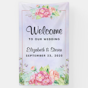 Moderne roze Waterverf Floral Lijst bruiloft Spandoek
