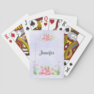 Moderne roze Waterverf Floral Lijst Pokerkaarten