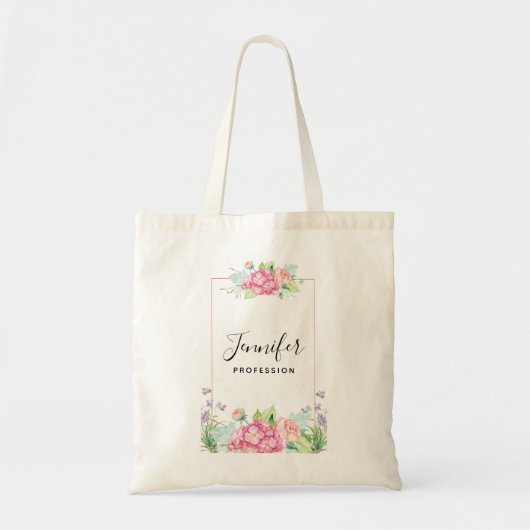 Moderne roze Waterverf Floral Lijst Tote Bag (Voorkant)