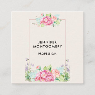 Moderne roze Waterverf Floral Lijst Vierkante Visitekaartje
