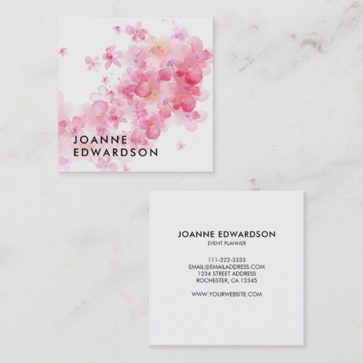 Moderne roze waterverf professional vierkante visitekaartje (Voorkant / Achterkant)