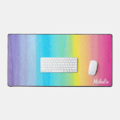  Moderne Roze Waterverf Regenboog Naam Bureaumat (Keyboard & Muis)