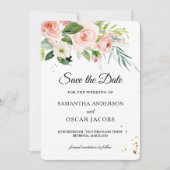 Moderne roze Waterverf schoonheidsbloemen en blade Save The Date (Voorkant)