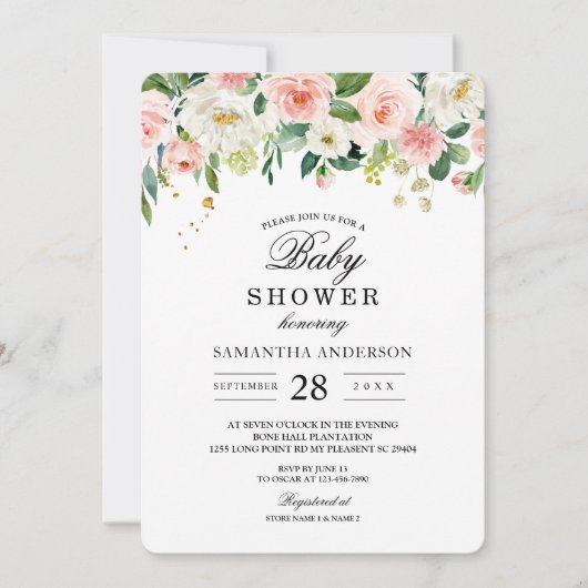 Moderne roze Waterverf schoonheidsbloemen en goude Kaart (Voorkant)