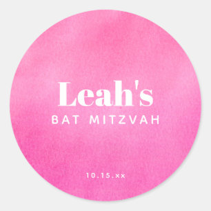 Moderne Roze Waterverf Trendy Aangepaste Bat Mitzv Ronde Sticker