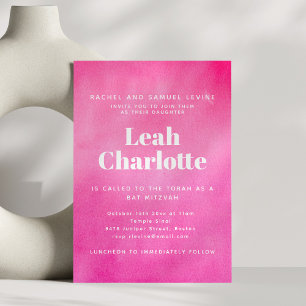 Moderne Roze Waterverf Trendy Bat Mitzvah Kaart
