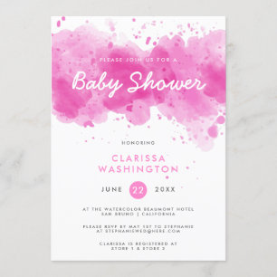 Moderne roze Waterverf   Typografie-Baby shower Kaart