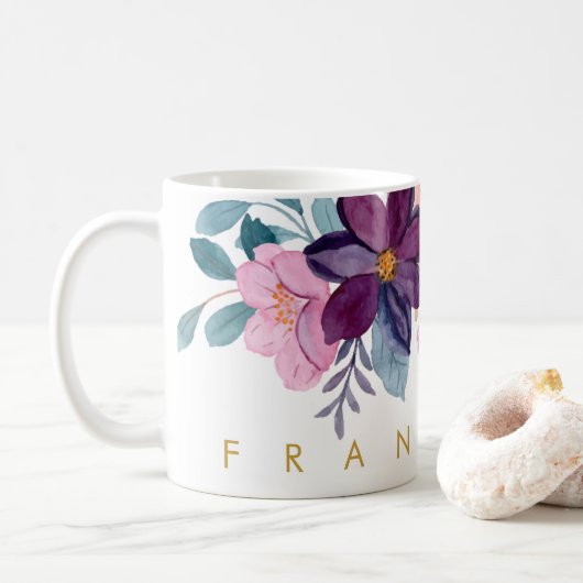Moderne roze Waterverf Voeg Jouw naam toe Koffiemok (Met donut)