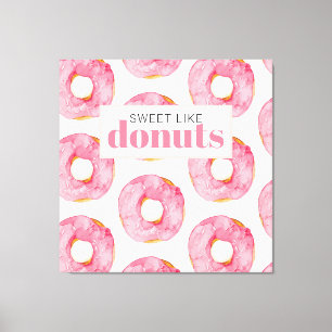 Moderne roze Waterverf zoet als donuts Quote Canvas Afdruk